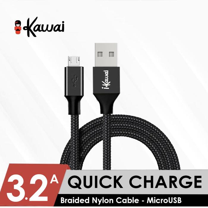 Gambar iKawai Braided Nylon Kabel Data Fast charging microusb typeC IKKNC100B - MicroUSB, 30cm dari Ikawai Official Store undefined Tokopedia