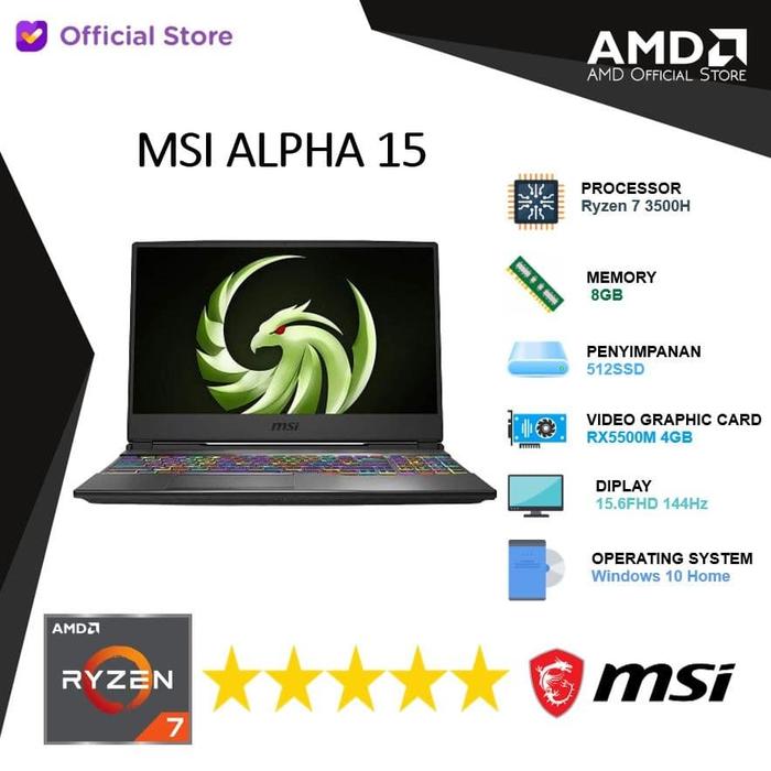 Gambar MSI ALPHA 15 A3DDK | R7 3750H 8GB 512ssd RX5500M 4GB W10 15.6FHD 144Hz dari AMD Official Store undefined Tokopedia