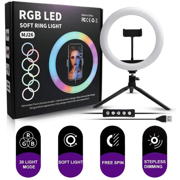 Gambar Ring Light RGB Rainbow MIXIO 26CM + TRIPOD MINI BESI TikTok Youtuber dari Mix acc88 undefined Tokopedia