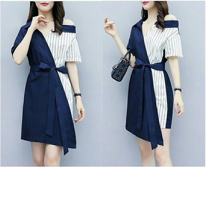 Gambar Dress Wanita Nofa - Dress Casual Wanita - Baju Terusan Wanita Terbaru - NOFA NAVY dari Honeyclothing undefined Tokopedia