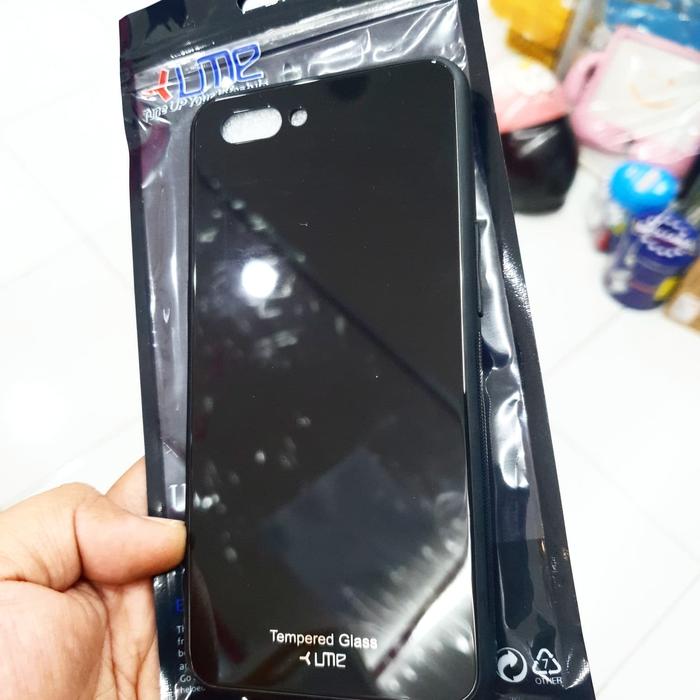Oppo A3s Realme C1 Silikon Case Kaca Tempered Ume Black Glass Case