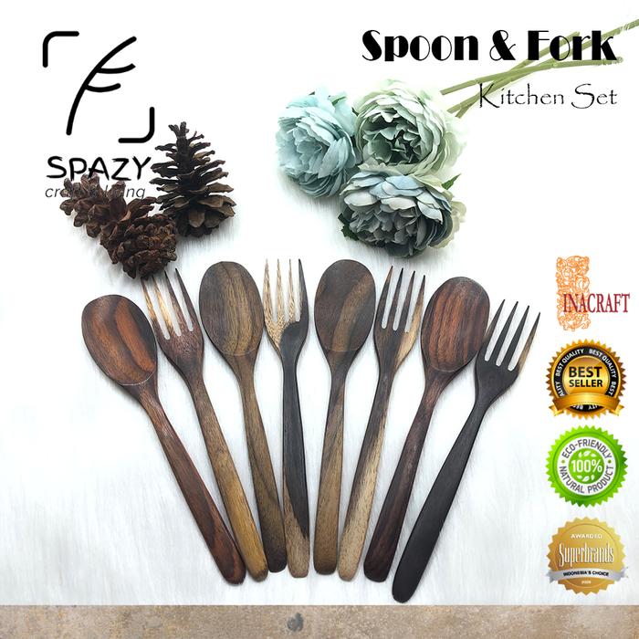 Gambar SPAZY Premium Spoon Fork Set / Sendok Garpu Sumpit / Kayu Sonokeling - SendokGrpu dari spazyR undefined Tokopedia