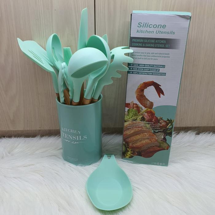 Gambar 12pcs silicone cooking utensil spatula set with wooden handle - tosca 13pcs dari etc shopline undefined Tokopedia