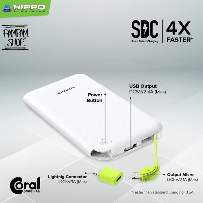 Gambar Hippo Power Bank Coral 6000mah Smart Detect Charging Super Slim Ori - Putih dari vivan storee undefined Tokopedia