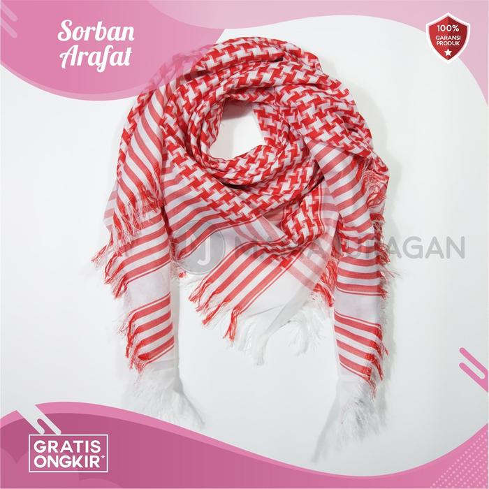 Gambar Sorban Arafat Motif Arab Shemagh Almas Spesial Merah Putih - Merah dari Mama Juragan undefined Tokopedia
