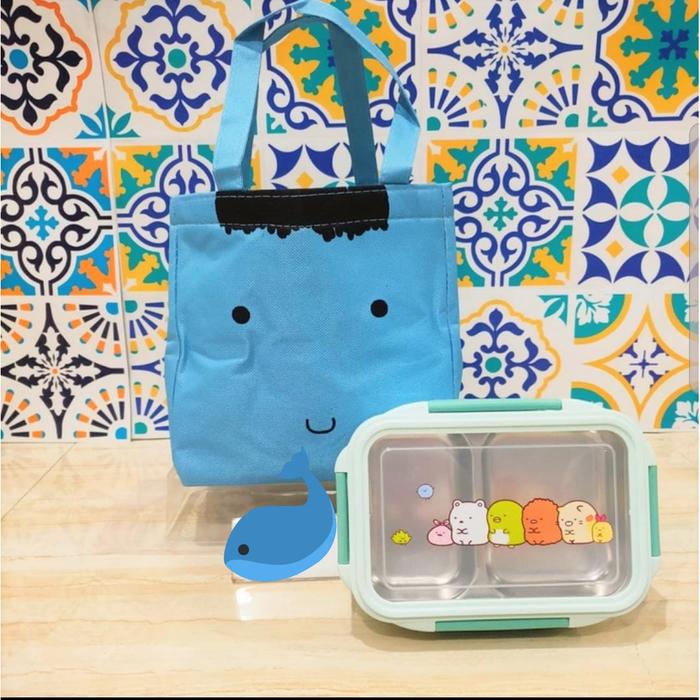 Gambar TAS BEKAL DAN KOTAK MAKAN ANAK 304 STAINLESS LUNCH BOX SET SUMIKKO G - Biru Tosca dari DASFIDCIA OLSHOP undefined Tokopedia