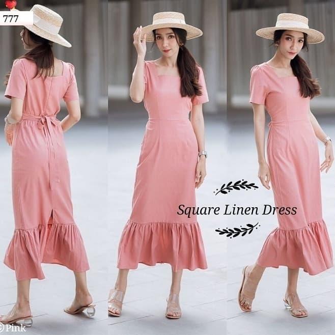 Gambar F 777 square linen dress - Merah Muda dari collectionshopping undefined Tokopedia