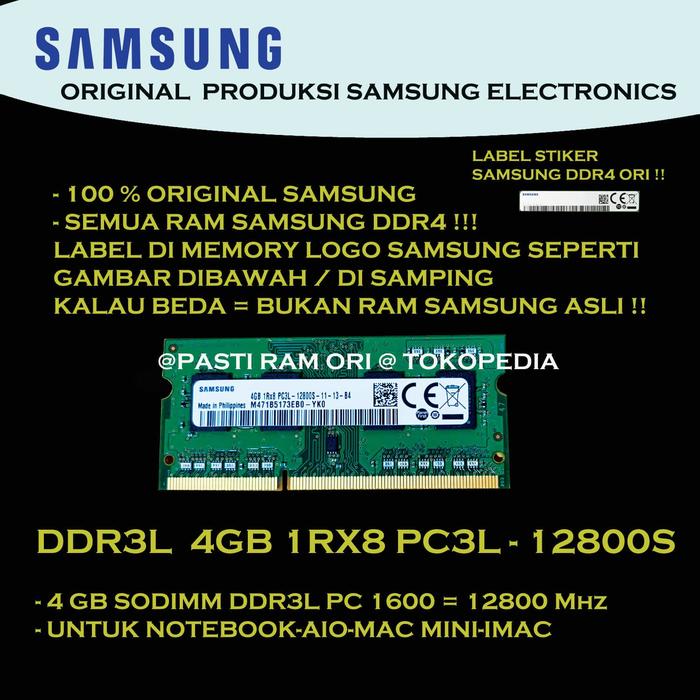 Samsung 4gb 1rx8 Pc3 12800 Jual RAM SODIMM 4GB DDR3L PC 1600 12800