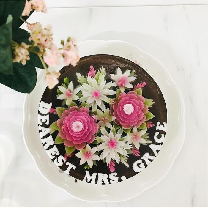 Gambar KUE ULANG TAHUN JELLY PUDDING CANTIK FLOWER BUNGA SUNTIK 3D JELLY KOE - Coklat dari jellykoe undefined Tokopedia