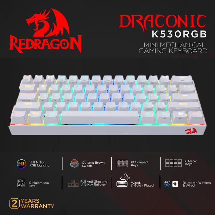 Gambar Redragon K530RGB Dual Mode Mechanical Gaming Keyboard DRACONIC - Putih dari Manekistore undefined Tokopedia
