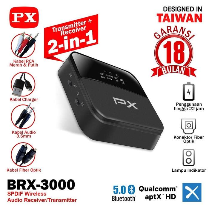 Gambar PX BRX-3000 Receiver Bluetooth Transmitter Audio 5.0 HD stereo 2in1 dari Audio Centre Official undefined Tokopedia