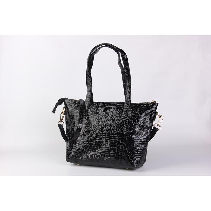 Gambar TAS WANITA TOTE BAG PREMIUM GLOSSY CROCODILE TEXTURE - Hitam dari Ziper Online TokTok undefined Tokopedia