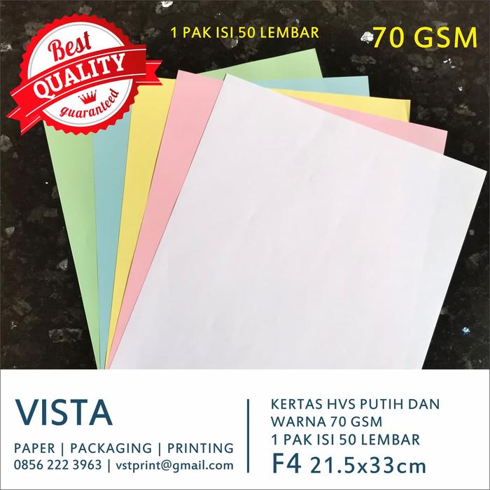 Gambar Kertas HVS Putih / HVS Warna F4, 70 Gsm, 70 gram - Putih dari Vista Pack undefined Tokopedia