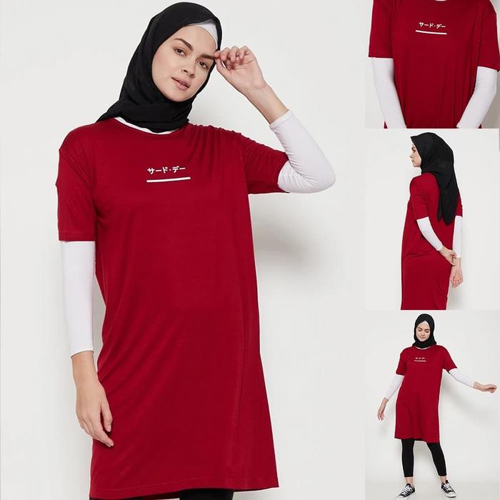 Gambar LTB73 dress daster kaos casual katakana underline Maroon - S dari THIRD DAY Kota Bandung Tokopedia