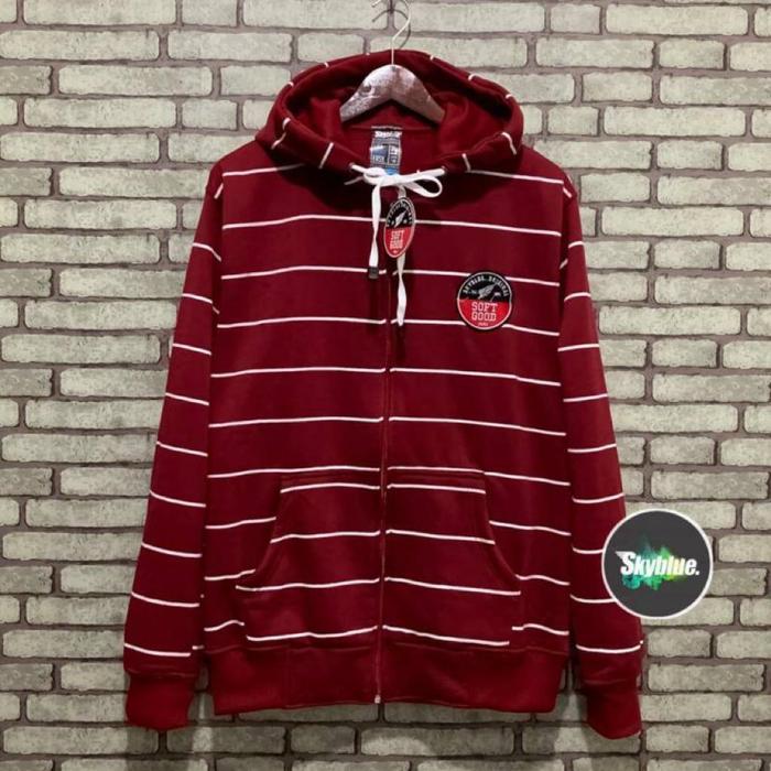 Gambar Skyblue Zip Up Hoodie Motif Garis All Size Bahan Katun - Unisex - Blue Navy dari Whats OOTD undefined 5 Tokopedia