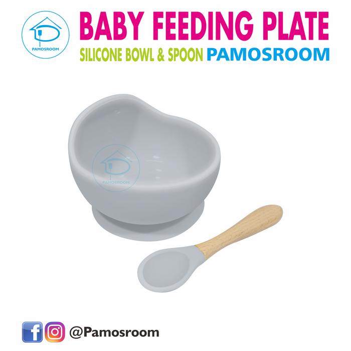 Gambar Pamosroom Mangkok Makan Bayi + Sendok Silicone Food Grade Baby Feeding - Grey dari pamosroom undefined Tokopedia