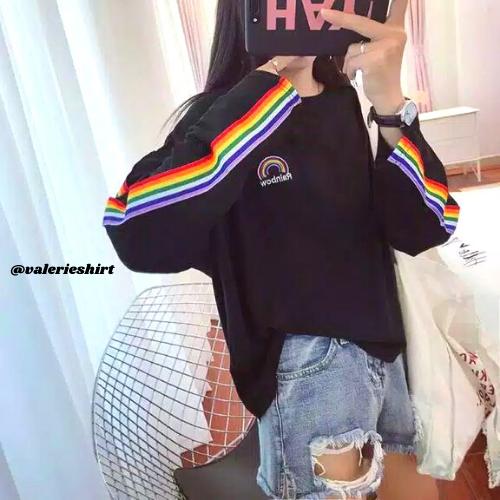 Gambar Baju Kaos Wanita/Sweater Rainbow Lengan Panjang Bahan babyterry ,murah - Hitam, L dari Valerieshirt undefined Tokopedia