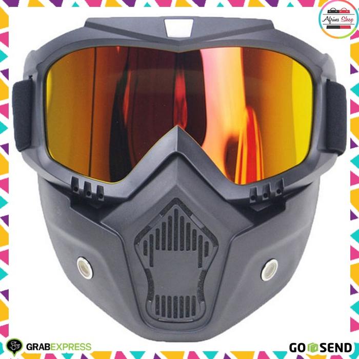 Gambar Kacamata Helm + Masker Kacamata Goggles Mask Motor Retro - Hitam Gold dari Afrins Shop_NEW undefined Tokopedia
