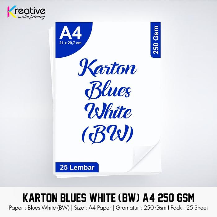 Gambar Karton BW / Blues White (A4 - 250 Gsm - 1 pack = 25 lbr) dari Kreative Media Printing undefined Tokopedia