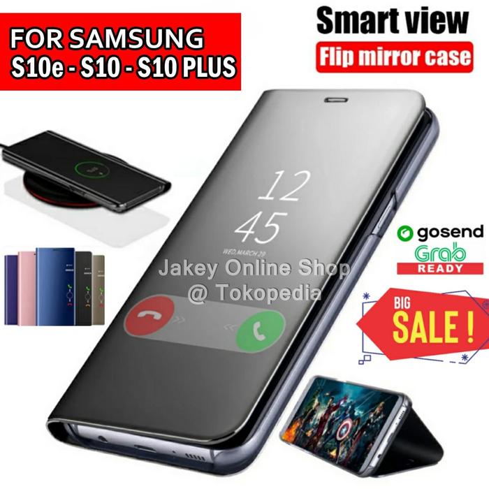 Flip cover stand sview case Samsung S10 S10 Plus S10e casing auto  S10e, Hitam
