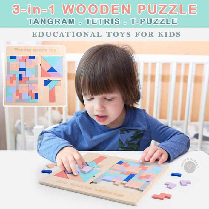Gambar 3-in-1 Tangram Tetris Puzzle Kids Wooden Toys Mainan Edukasi Game Anak dari onebaby shop undefined Tokopedia