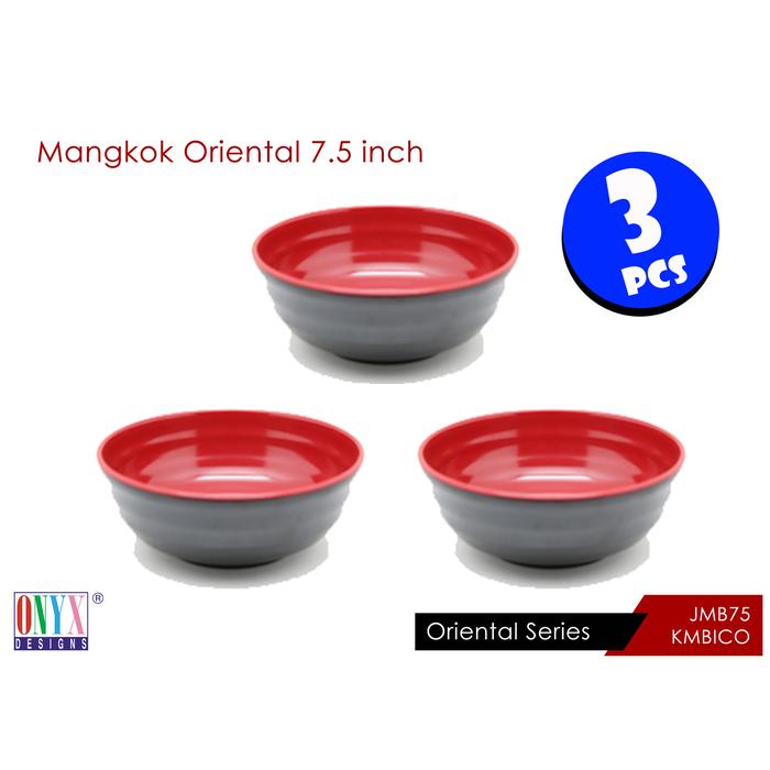 Gambar 3 Pcs, Onyx Pro, Mangkok Sayur Besar Oriental 7.5 inch : Melamin, Aman untuk Makanan, Halal, JMB75 Bicolor - Hitam-Merah dari Onyx Melamin undefined Tokopedia