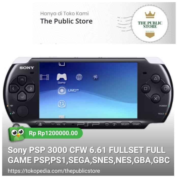 Jual SONY PSP 3000 CFW 6.61 FULLSET FULL GAME PSP,PS1,SEGA,SNES,NES,GBA,GBC  - 128GB - Kota Bekasi - The Public Store | Tokopedia PSP3000