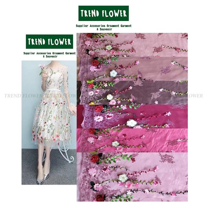 Gambar Kain Valentino Garden - Merah, Bunga 1 sisi dari Trend Flower undefined Tokopedia