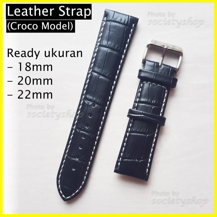 Genuine Leather Croco Kulit Tali Jam Strap Watch 18mm 20mm 22mm DW 20mm,  Hitam