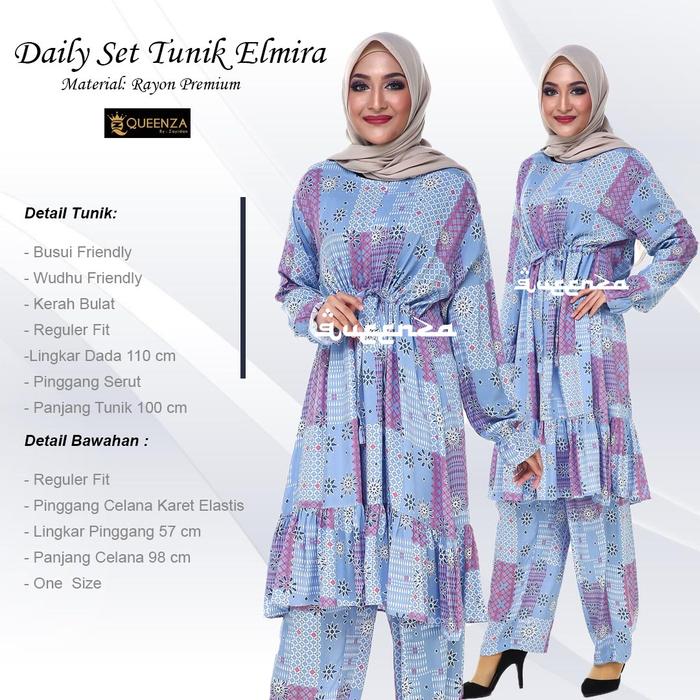 Gambar Elmira Daily Set - Setelan Tunik Rayon Wanita Muslimah Queenza - Biru dari Gerai Barokah Shop undefined Tokopedia
