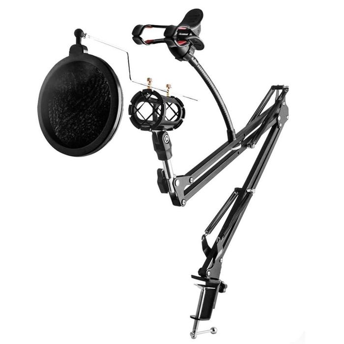 Gambar Arm Stand Microphone With Pop Filter+Smartphone Holder Mikrofon dari Luxer undefined Tokopedia