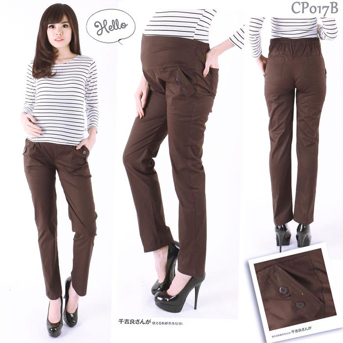 Gambar Eve Maternity Celana Hamil Kantor Katun Strech CP017 - Cokelat dari Eve Maternity Store undefined Tokopedia