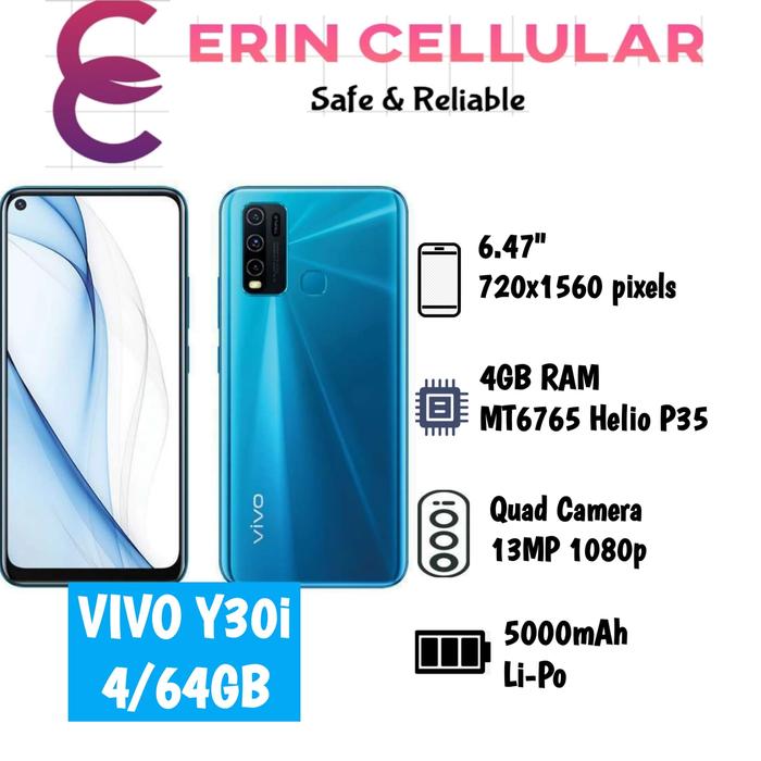 Gambar Hp Vivo Y30i Ram 4/64GB - GRS RESMI VIVO 1THN - Black & Biru - Biru dari ERIN CELULAR undefined Tokopedia