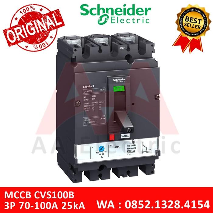 Gambar MCCB EasyPact CVS100B 3P 70-100A 25kA TM100D LV510307 Schneider dari AA Electric Online undefined Tokopedia