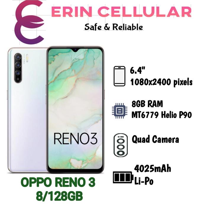 Gambar Hp OPPO RENO 3 RAM 8/128GB - GRS RESMI OPPO 1THN - black dan white - Putih dari ERIN CELULAR undefined Tokopedia