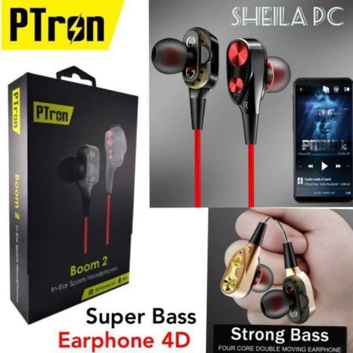 Jual PTron Earphone BOOM 4D Moving-Coil Mic In Ear Phone Premium