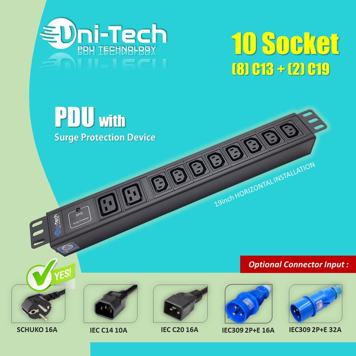 Gambar PDU 10 Outlets Socket C13 Plus C19 with Surge Protection, Input - Schuko 16A dari Unitech PDU undefined Tokopedia