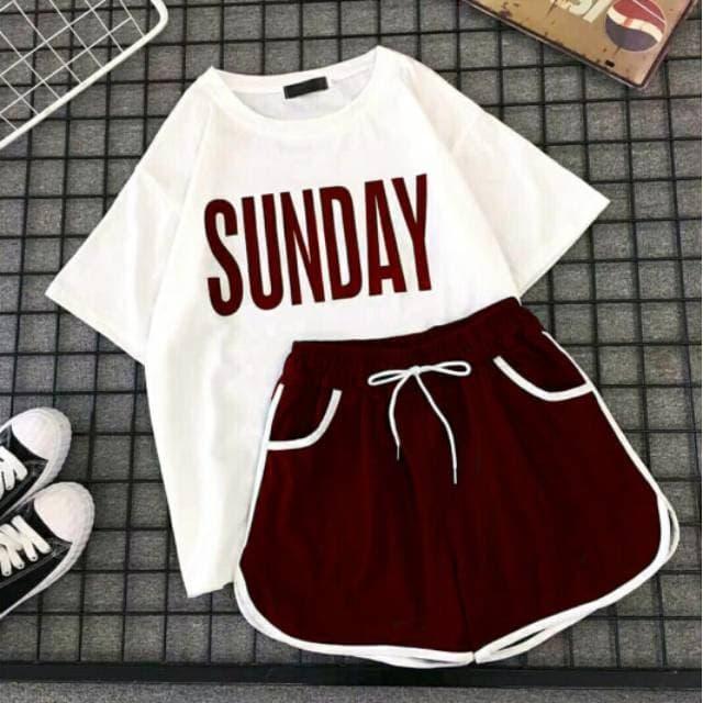 Gambar Setelan Baju Kaos & Celana Pendek Wanita Cewek fit to L - Set Weekend dari Sandarayla undefined Tokopedia