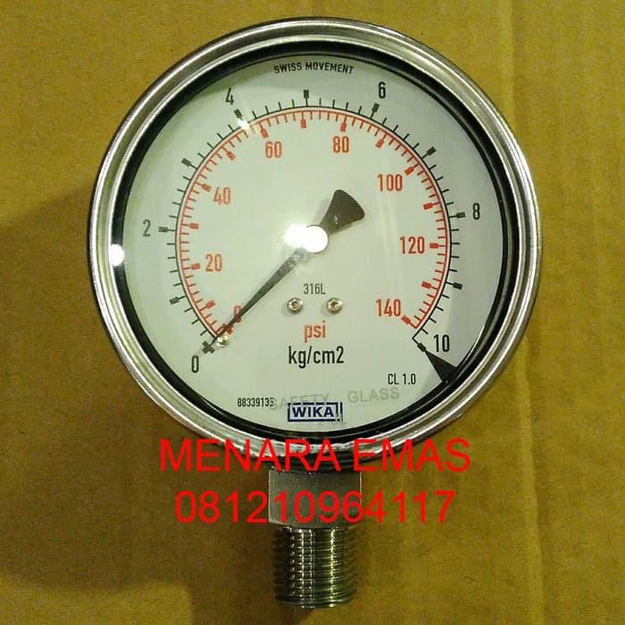 Gambar Pressure Gauge 4"(100mm) x 10 Kg/cm2 x 1/2"NPT Bottom Conn ALL SS WIKA dari Menaraemas undefined Tokopedia