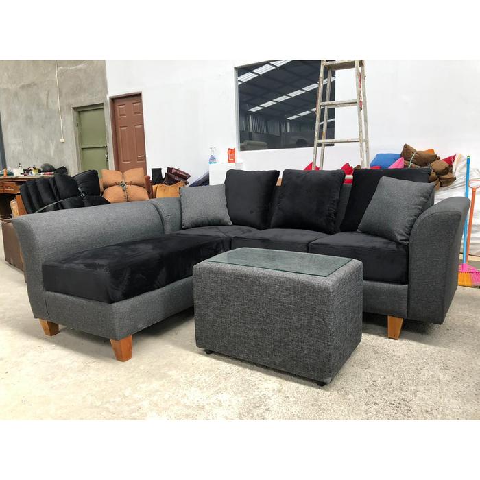 Gambar FREE ONGKIR SOFA L MINIMALIS DENGAN BUSA REBOUNDED BERGARANSI !!! - abu gelap hitam dari kivonshop undefined Tokopedia