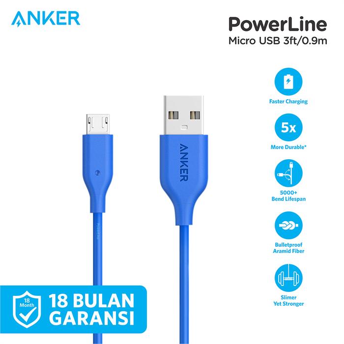 Gambar Kabel Charger Anker PowerLine Micro 3ft/0.9m Red - A8132 - Biru dari Anker Indonesia undefined Tokopedia