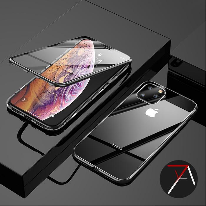 Iphone 11 Pro Max Double Side Glass Magnetic Case Metal Cover Casing Hitam