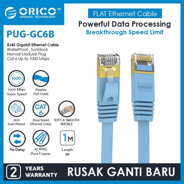 Gambar ORICO Gigabit Ethernet Flat Cable Cat6 PUG-GC6B - 1 Meter - Biru Muda dari ORICO INDONESIA Official Shop undefined Tokopedia