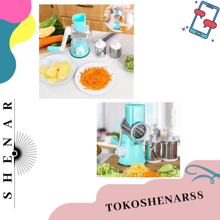 Gambar Alat Pemarut Pengiris Sayur Putar 3In1 Penggiling Bumbu Sayur dan Buah Stainless Pemotong Sayur Serbaguna - Biru Muda dari tokoshenar88 undefined Tokopedia
