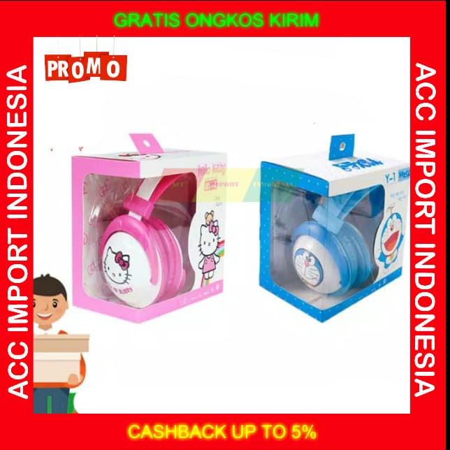 Gambar HEADPHONE EARPHONE HEADSET ANAK PEREMPUAN PINK DORAEMON HELLO KITTY dari ACC Import Indonesia undefined Tokopedia