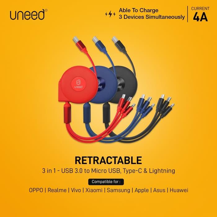 Gambar UNEED 3 in 1 Retractable Kabel Micro Lightning Type C - UCB31 - RED dari Uneed Indonesia undefined Tokopedia