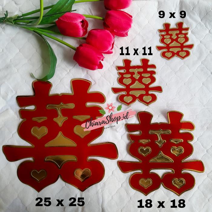 Gambar Tempelan Shuang Xi / Sticker Shuang Xi / Tempelan Double Happiness - 9 x 9 dari Chiarashop_id undefined Tokopedia