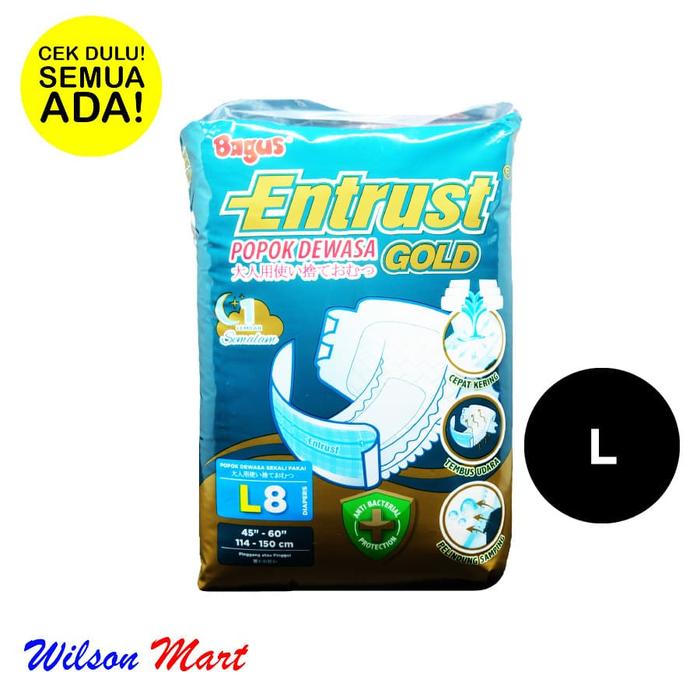 Gambar BAGUS ENTRUST GOLD ISI 8 SIZE L 114 - 150 CM POPOK DEWASA ADULT DIAPER dari Wilson Mart undefined Tokopedia