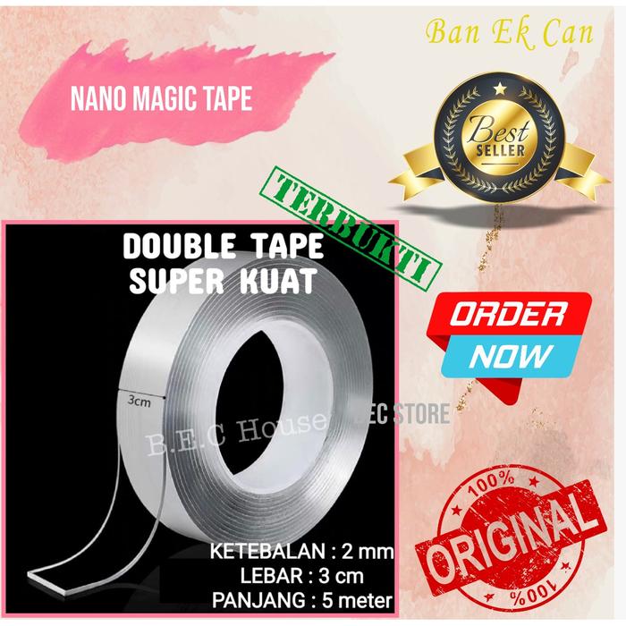 Gambar Double Tape Merk B.E.C House Nano Tape Ivy Grip Tape Isolasi 2 Sisi - 2mm x 5meter dari BEC House undefined Tokopedia