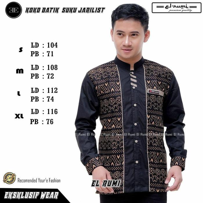 Gambar Baju Koko kombinasi batik 02/Koko Gus azmi/kemeja modern/Koko hadroh - Hitam, S dari Rissoli Griya fashion modern undefined Tokopedia